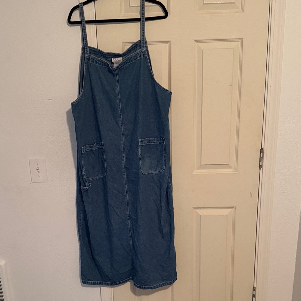 Vintage Denim Overall Jumper Dress in Deep Blue